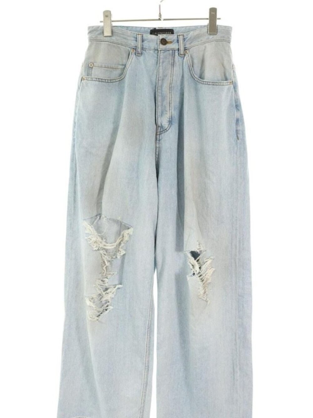 Balenciaga Ttwa 3 Crush Distressed Blue Baggy Jeans Denim Pants XS